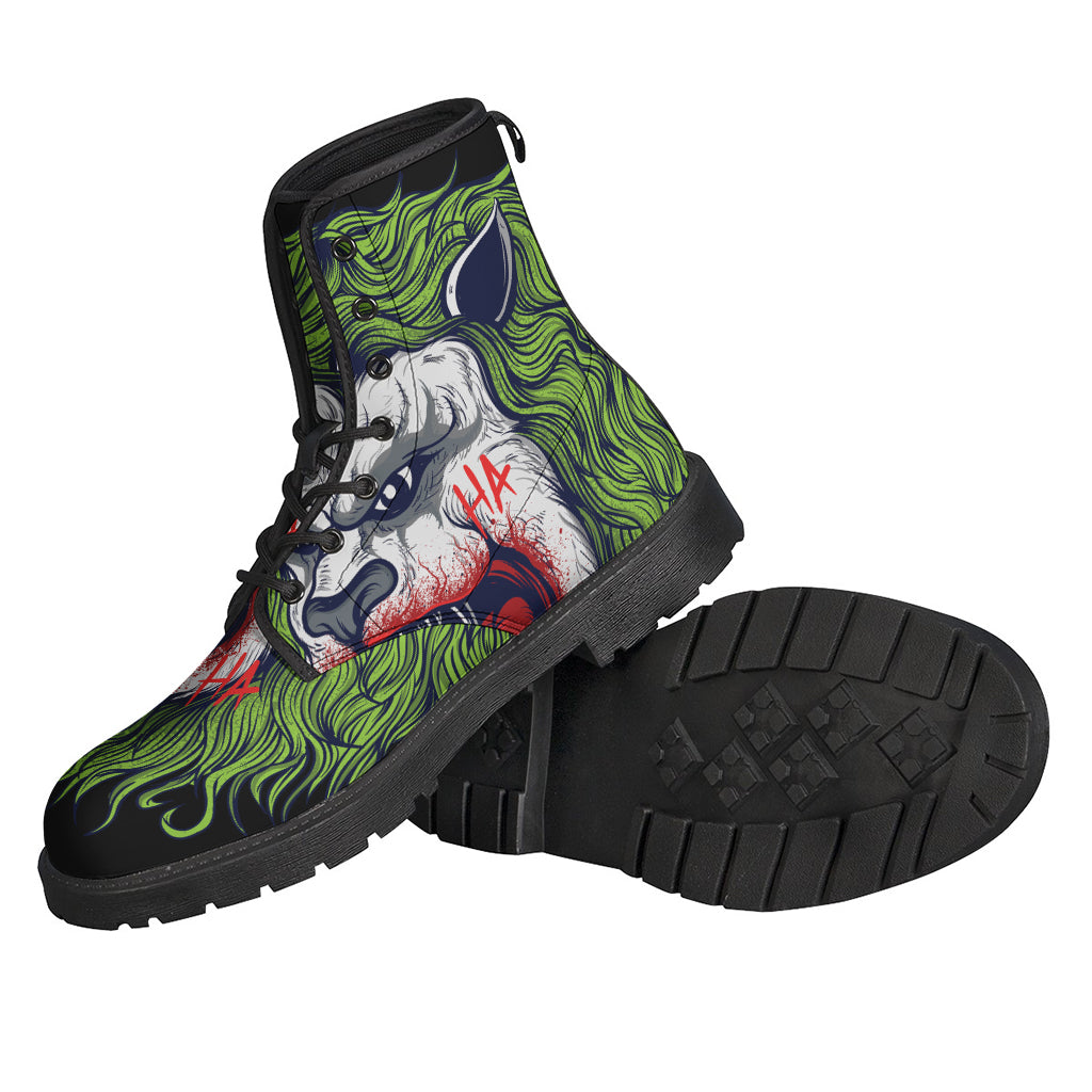 Lion Joker Print Leather Lightweight Boots for the Free-Spirited Hippie - 2