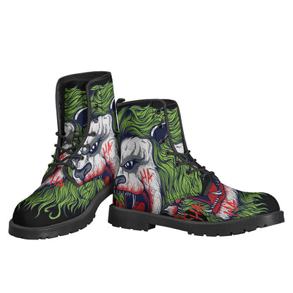 Lion Joker Print Leather Lightweight Boots for the Free-Spirited Hippie - 3