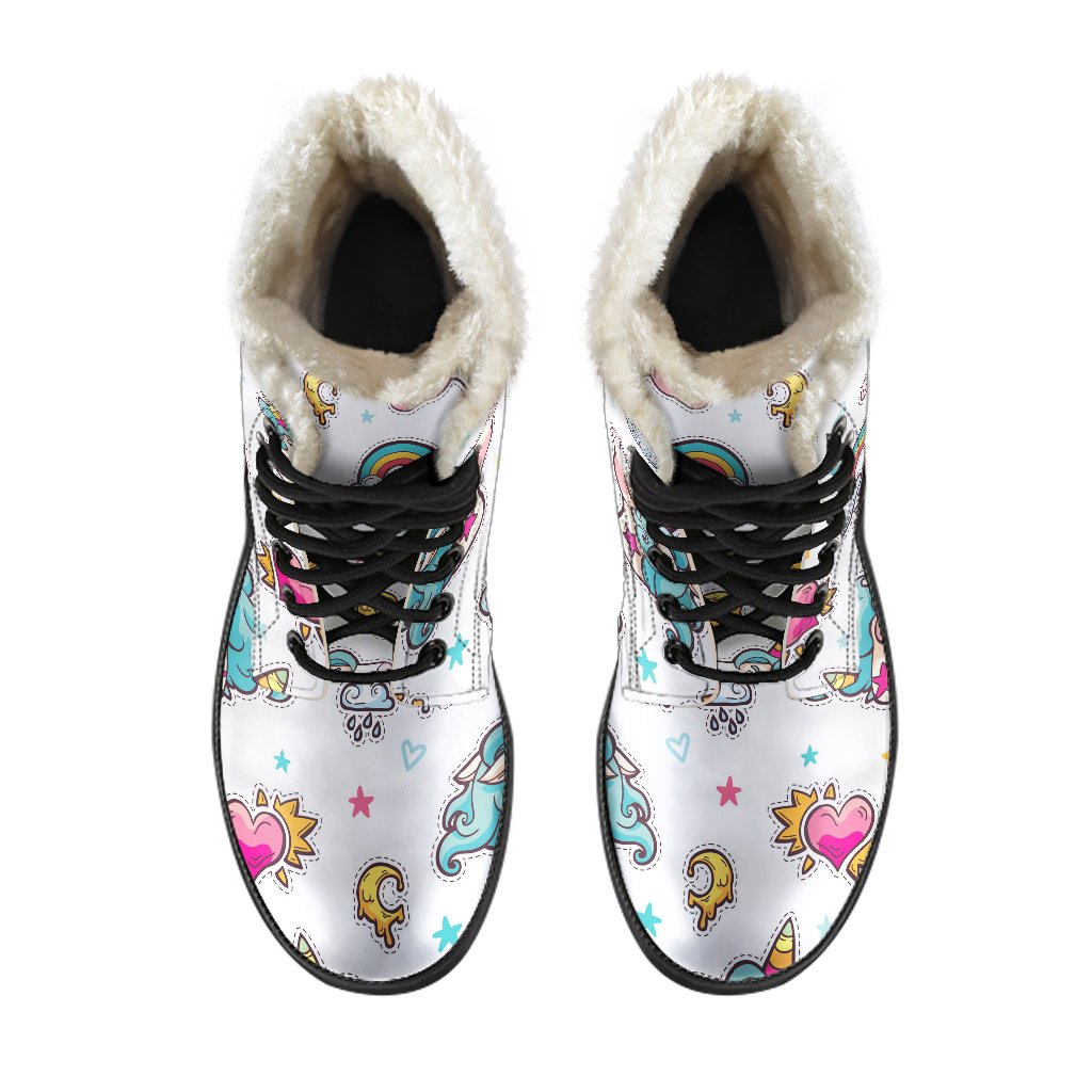 Groovy Unicorn Pattern Faux Fur Leather Boots for Hippies - 4