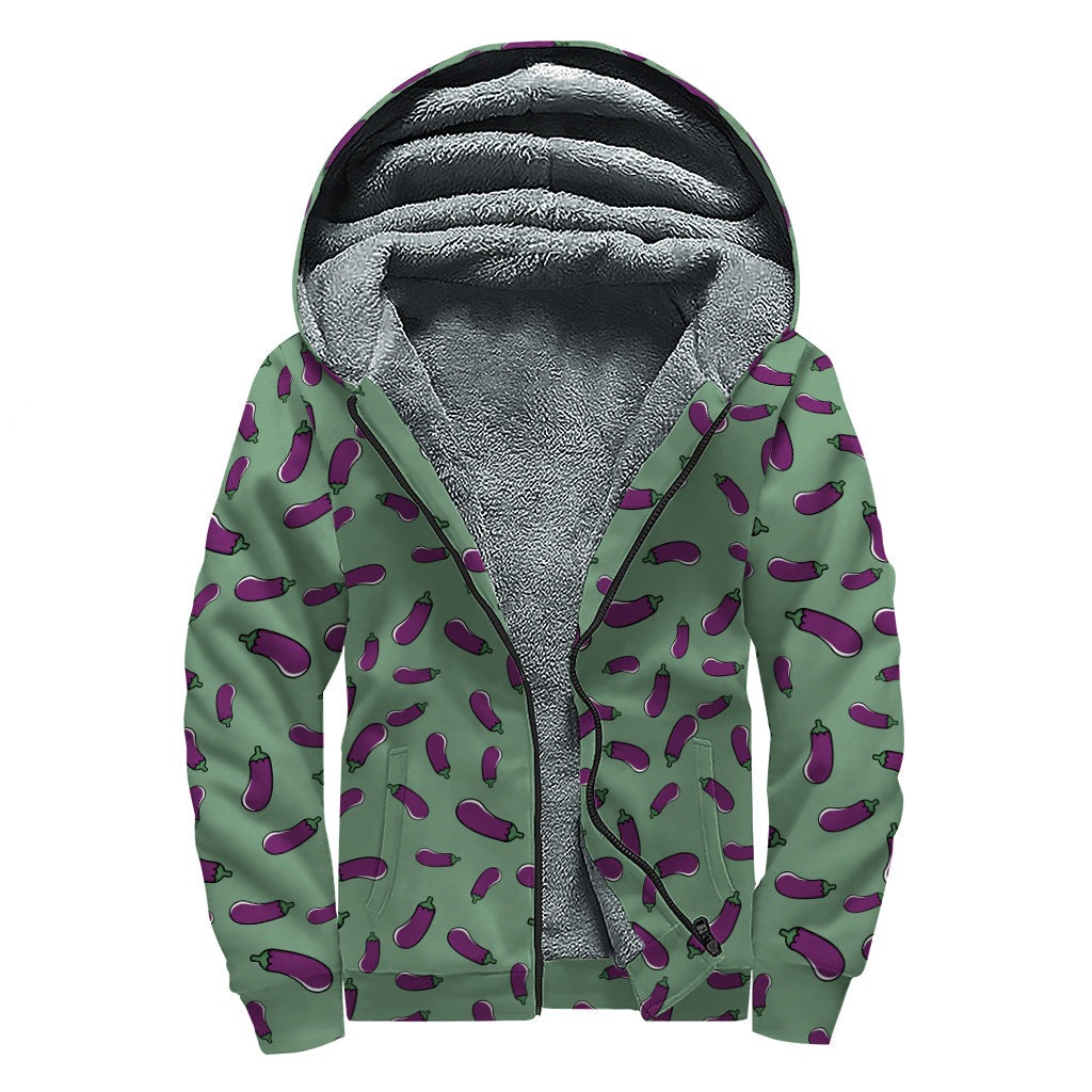 Groovy Purple Eggplant Pattern Sherpa Lined Zip Up Hoodie for Free Spirited Hippies - 1