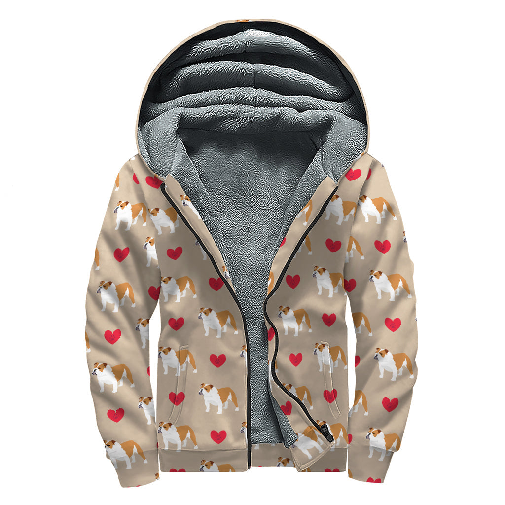 Peace, Love, and Sherpa: English Bulldog Pattern Zip Up Hoodie for Hippies - 1