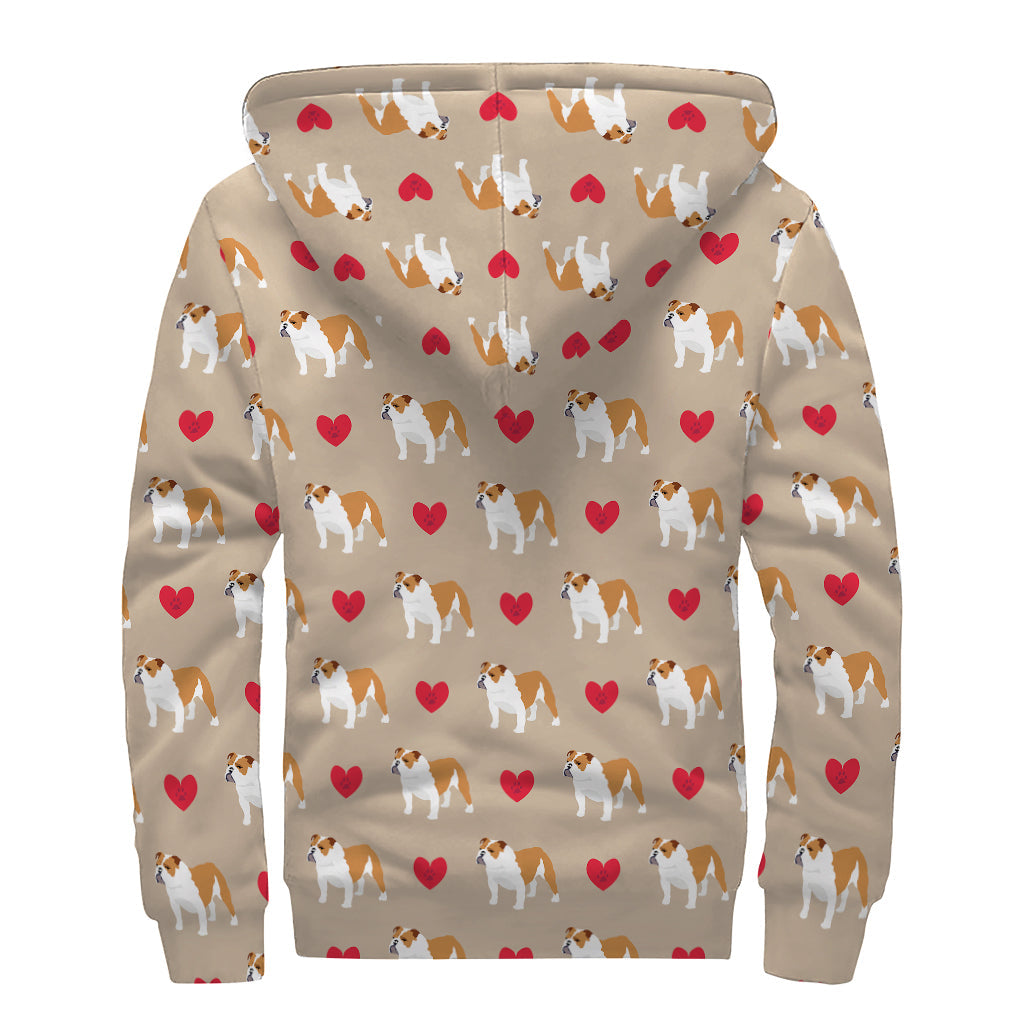 Peace, Love, and Sherpa: English Bulldog Pattern Zip Up Hoodie for Hippies - 2