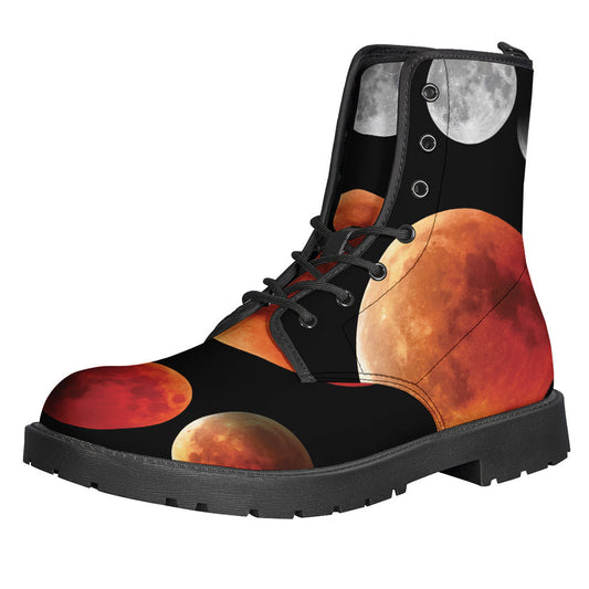 Lunar Eclipse Cycle Print Leather Boots: Embrace Your Inner Hippie - 1