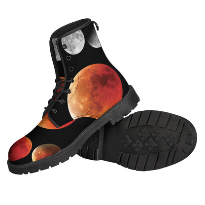 Lunar Eclipse Cycle Print Leather Boots: Embrace Your Inner Hippie - 2