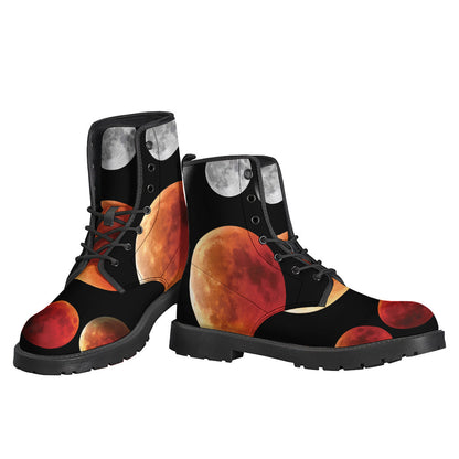 Lunar Eclipse Cycle Print Leather Boots: Embrace Your Inner Hippie - 3