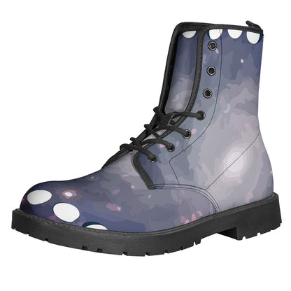 Stay Groovy in Lunar Phase Cycle Print Leather Boots - 1