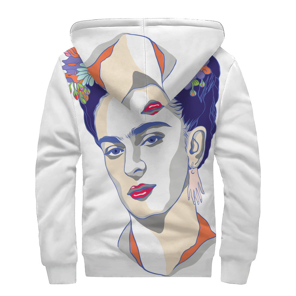 Magdalena Carmen Frida Kahlo Print Sherpa Lined Zip Up Hoodie for Bohemian Souls - 2