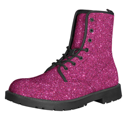 Magenta Pink Glitter Print Leather Boots for the Free-spirited Hippie Soul - 1