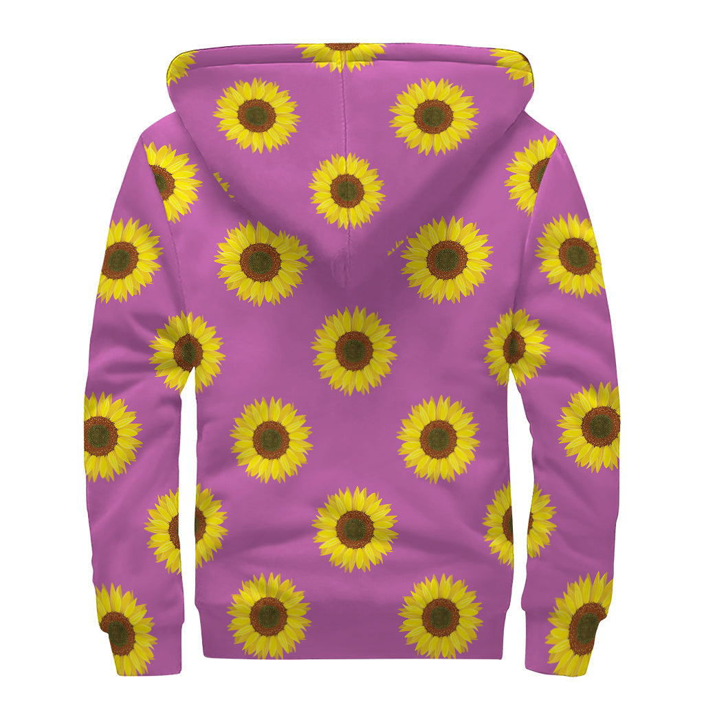 Magenta Pink Sunflower Pattern Sherpa Lined Hoodie for Chic Hippies - 2