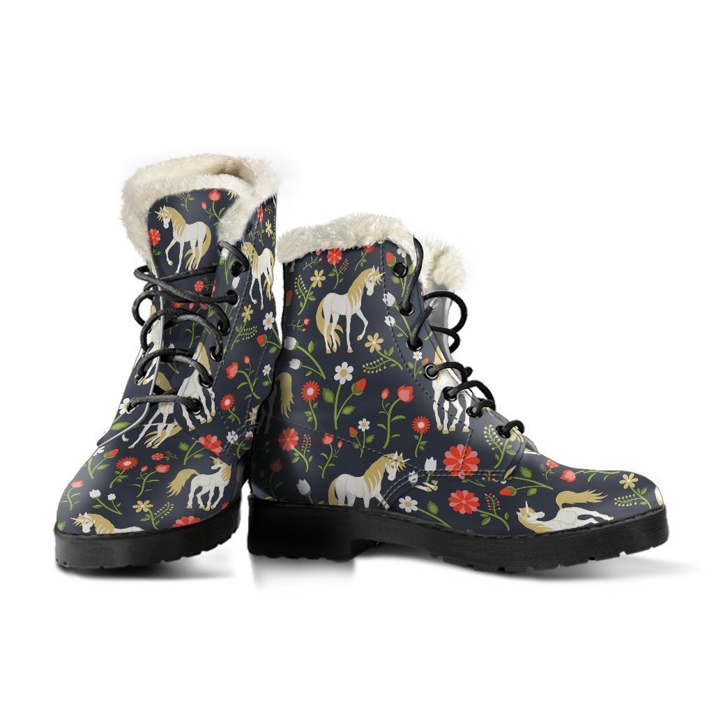 Magic Floral Unicorn Faux Fur Leather Boots: Embrace Your Inner Hippie - 3