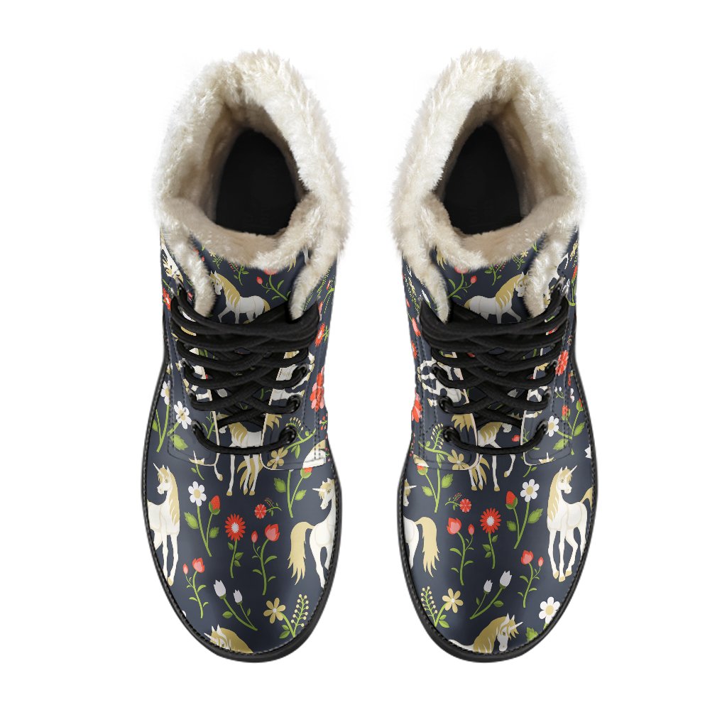 Magic Floral Unicorn Faux Fur Leather Boots: Embrace Your Inner Hippie - 4