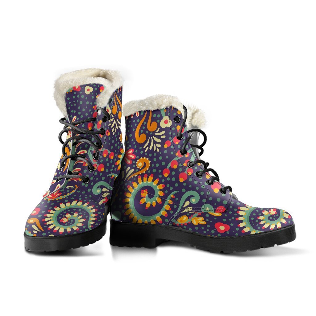 Mandala Floral Bohemian Faux Fur Leather Boots for the Free Spirited Hippies - 3