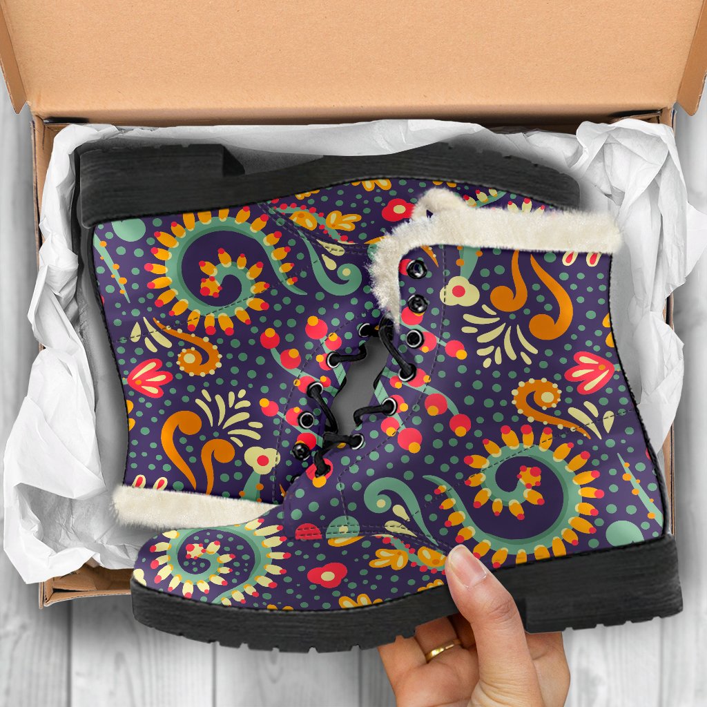 Mandala Floral Bohemian Faux Fur Leather Boots for the Free Spirited Hippies - 5