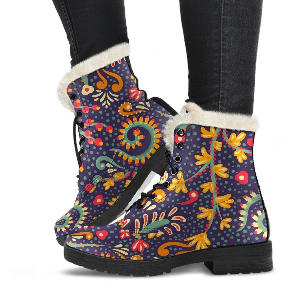 Mandala Floral Bohemian Faux Fur Leather Boots for the Free Spirited Hippies - 1