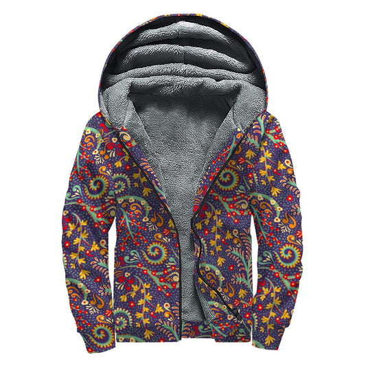 Mandala Floral Bohemian Sherpa Lined Zip Up Hoodie - 1