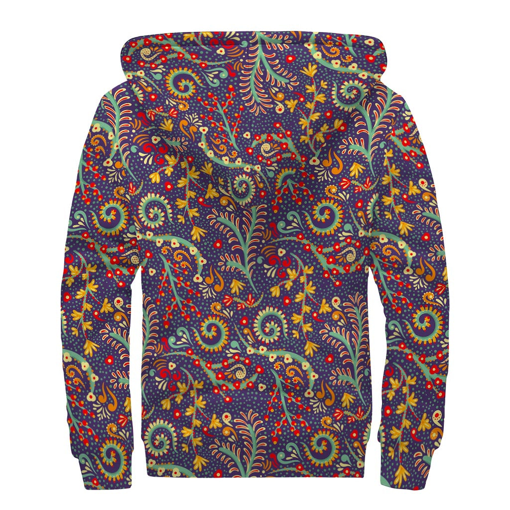 Mandala Floral Bohemian Sherpa Lined Zip Up Hoodie - 2