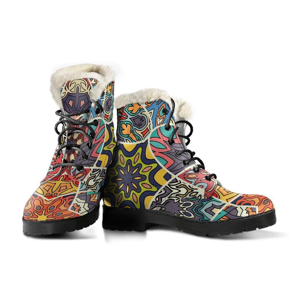 Mandala Star Bohemian Faux Fur Leather Boots - 3