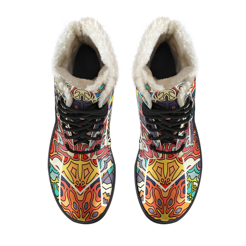 Mandala Star Bohemian Faux Fur Leather Boots - 4