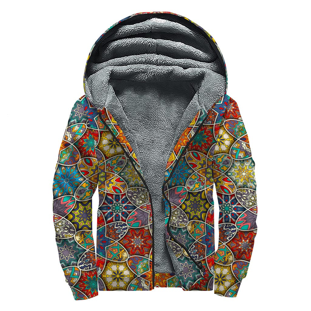 Mandala Star Bohemian Pattern Sherpa Lined Zip Up Hoodie - 1