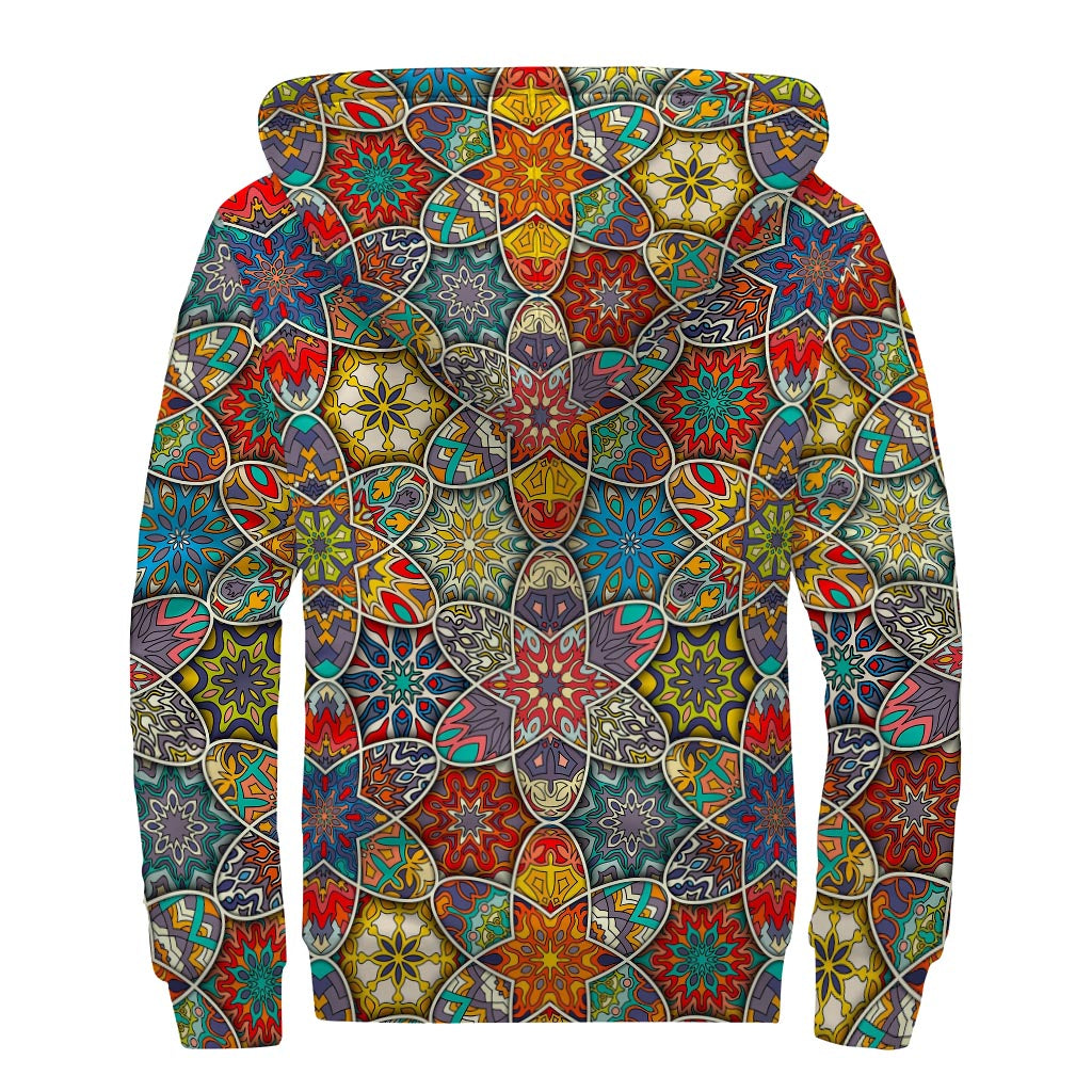 Mandala Star Bohemian Pattern Sherpa Lined Zip Up Hoodie - 2