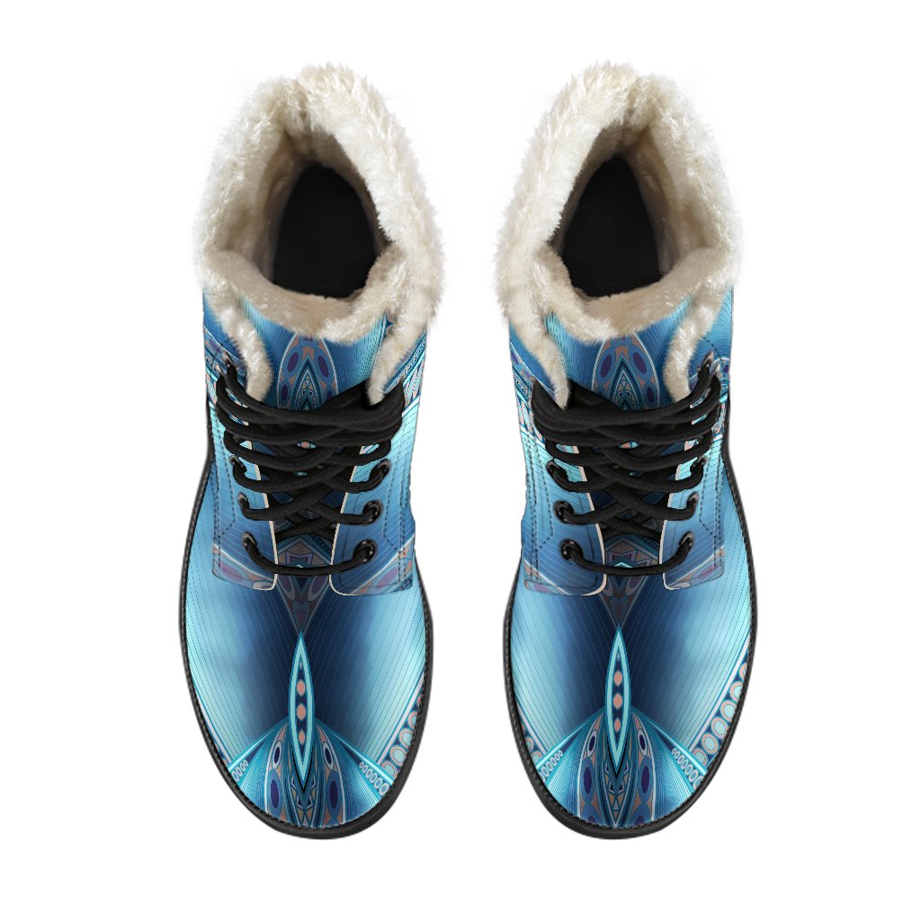 Mandala Waves Bohemian Faux Fur Leather Boots: Embrace Your Inner Hippie Style - 4