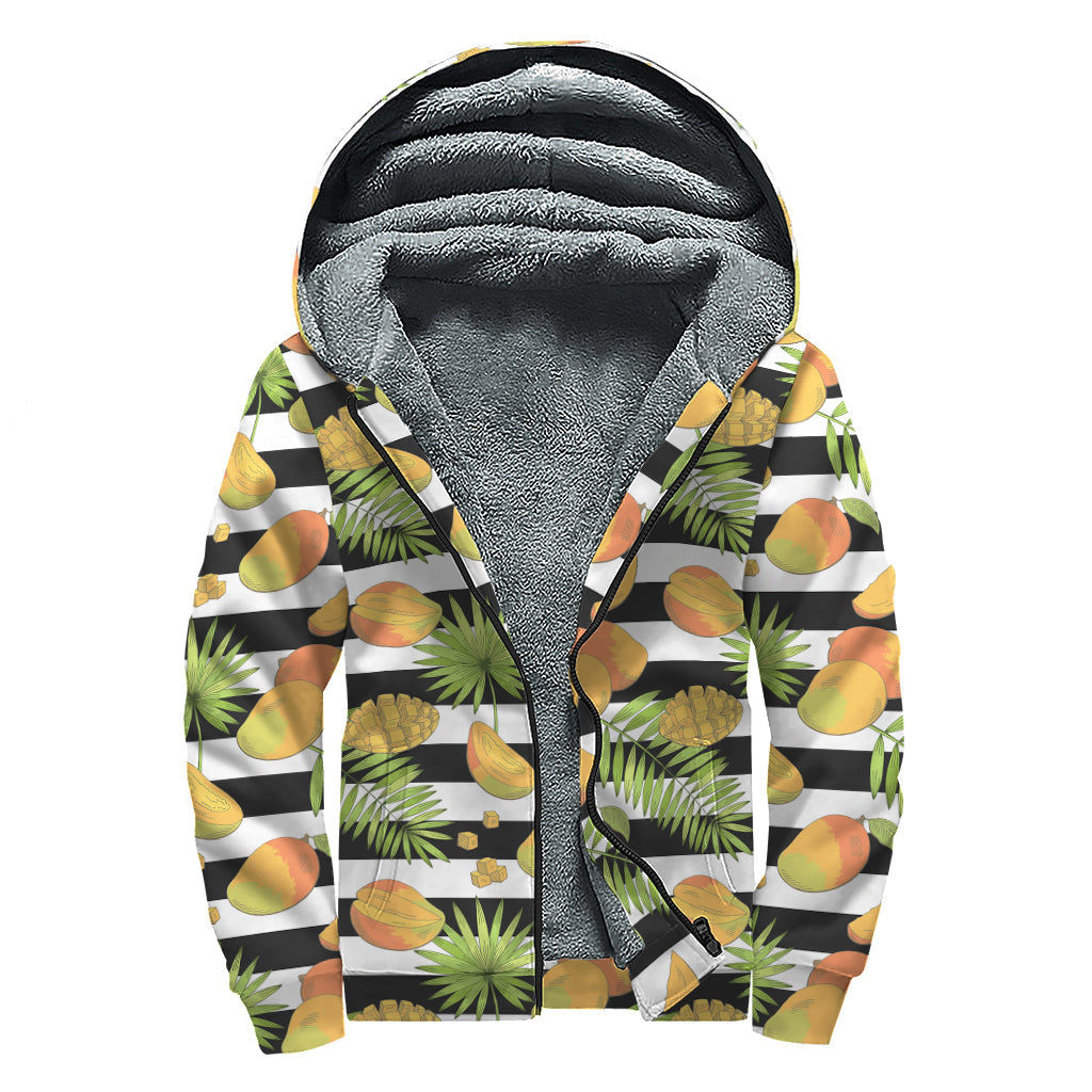 Mango Fruit Striped Pattern Print Sherpa Lined Zip Up Hoodie - Embrace the Hippie Vibe! - 1