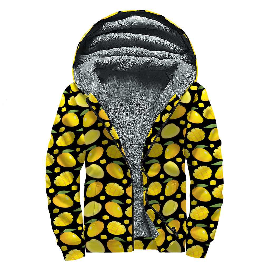 Groovy Vibes: Mango Pattern Print Sherpa Lined Zip Up Hoodie for Hippies - 1