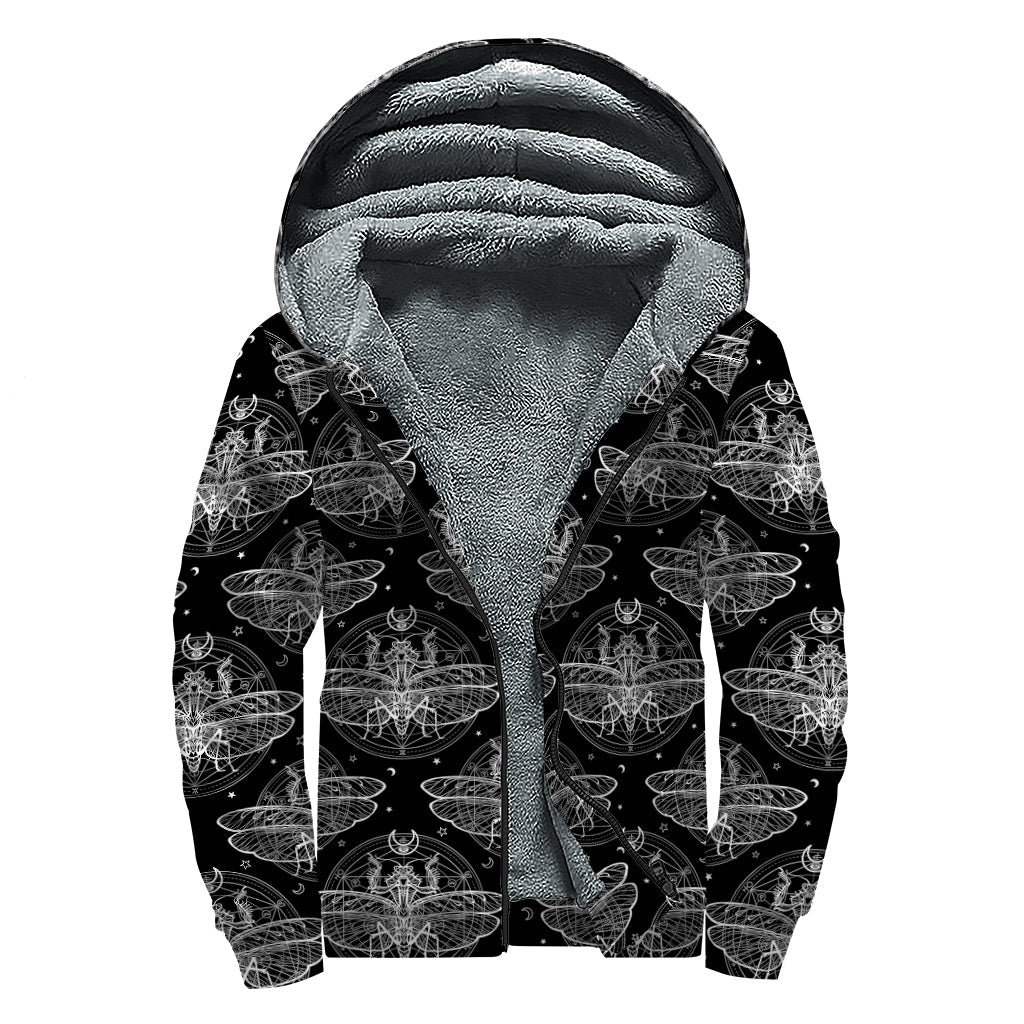 Mantis Spirit Animal Pattern Sherpa Lined Zip Up Hoodie - Embrace Your Inner Hippie Style - 1