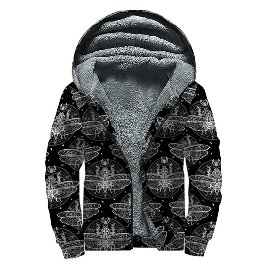 Mantis Spirit Animal Pattern Sherpa Lined Zip Up Hoodie - Embrace Your Inner Hippie Style - 1