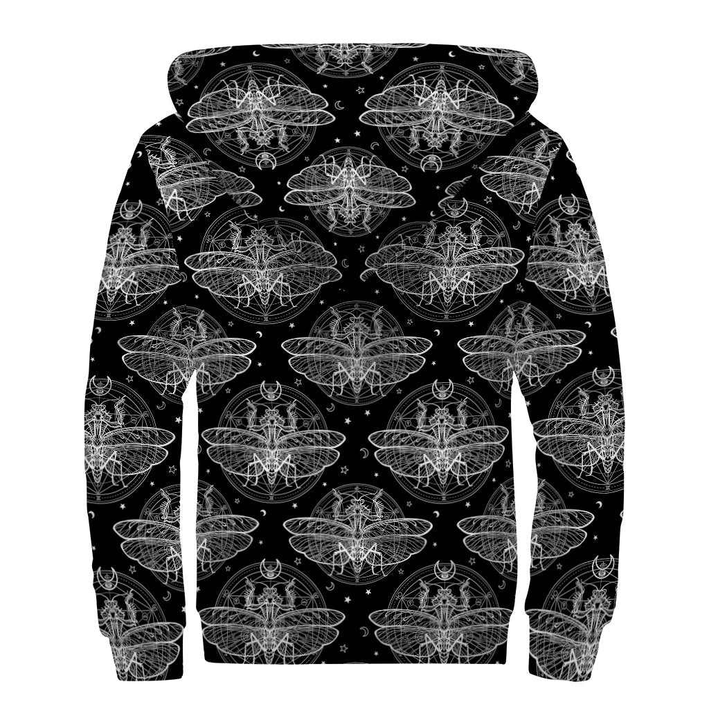 Mantis Spirit Animal Pattern Sherpa Lined Zip Up Hoodie - Embrace Your Inner Hippie Style - 2