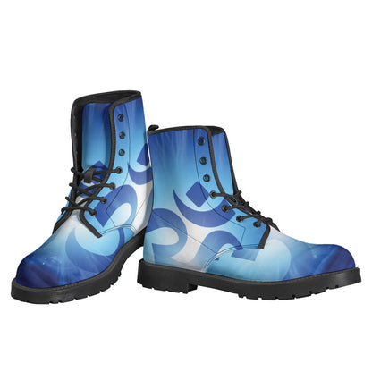 Groovy Vibes: Mantra Om Print Leather Lightweight Boots for Modern Hippies - 3