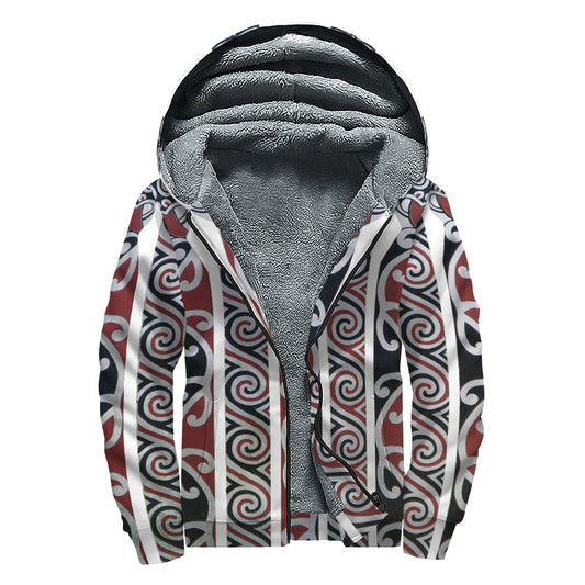 Maori Fence Print Sherpa Lined Zip Up Hoodie: Embrace Your Inner Hippie Style - 1