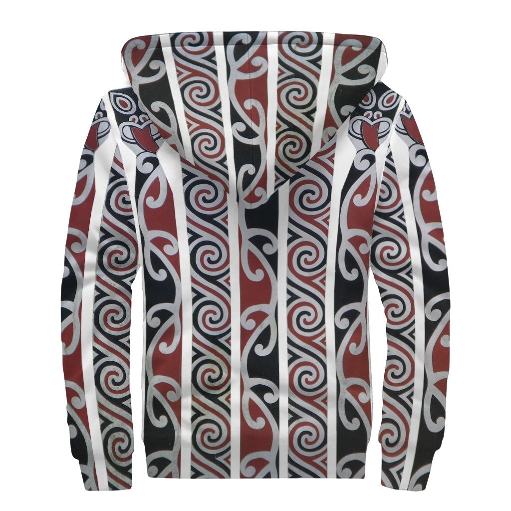 Maori Fence Print Sherpa Lined Zip Up Hoodie: Embrace Your Inner Hippie Style - 2