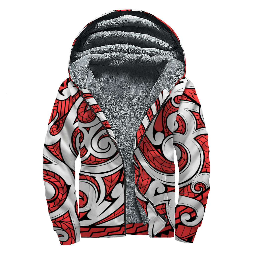 Maori Kowhaiwhai Tribal Polynesian Print Hippie Sherpa Lined Zip Up Hoodie - 1