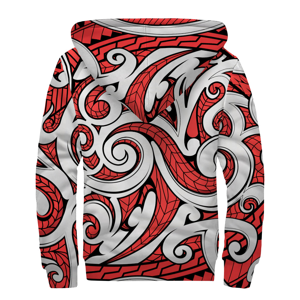 Maori Kowhaiwhai Tribal Polynesian Print Hippie Sherpa Lined Zip Up Hoodie - 2