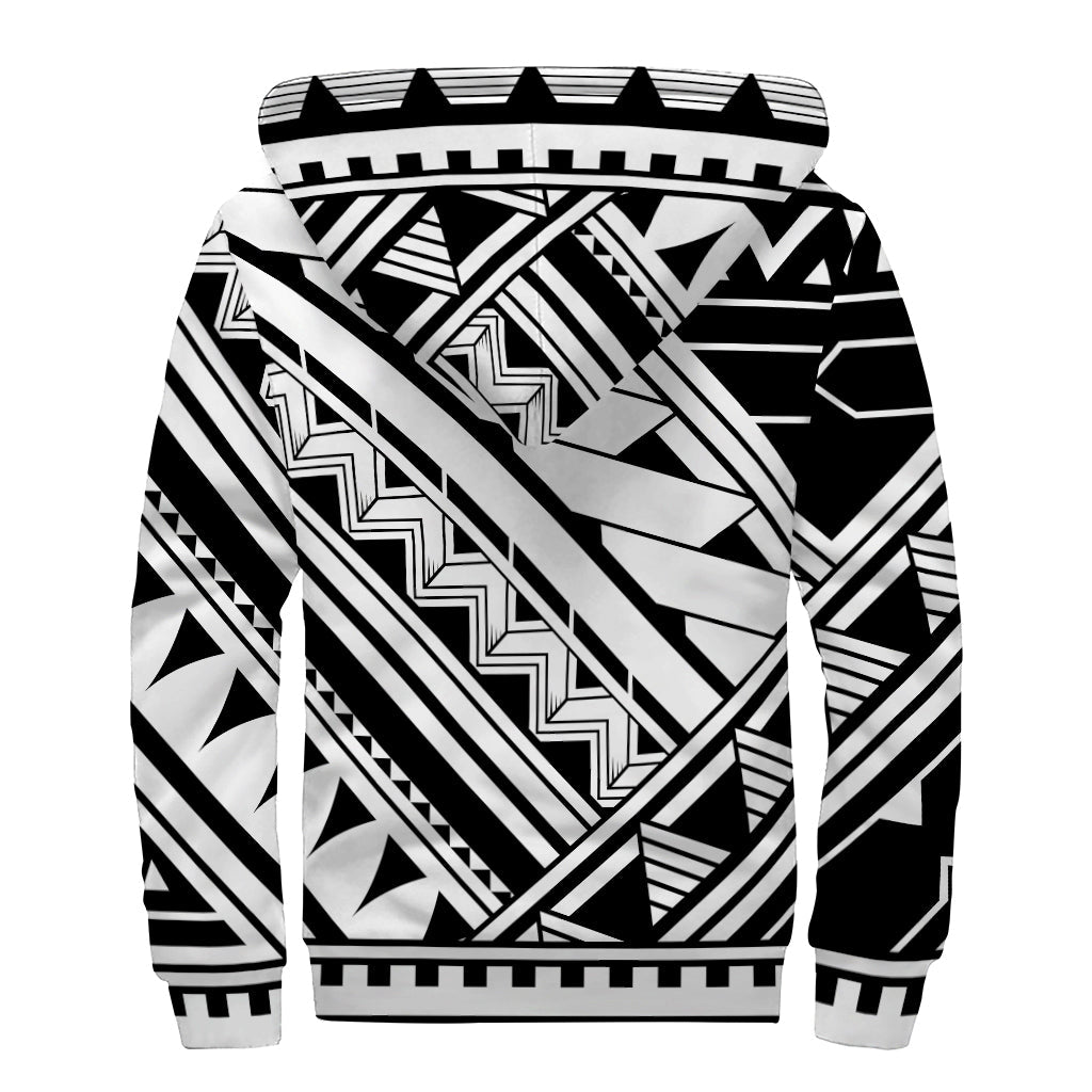 Maori Polynesian Tattoo Pattern Print Sherpa Lined Zip Up Hoodie for Cosmic Vibes - 2