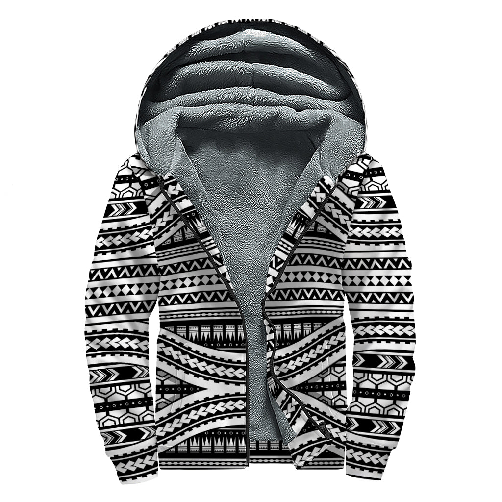 Boho Bliss: Maori Tattoo Polynesian Tribal Print Sherpa Lined Zip Up Hoodie - 1