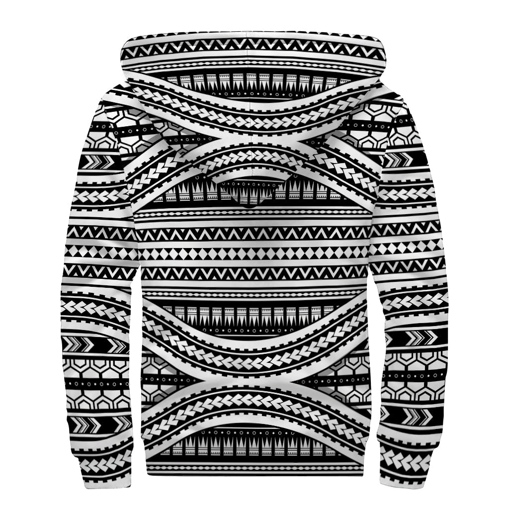 Boho Bliss: Maori Tattoo Polynesian Tribal Print Sherpa Lined Zip Up Hoodie - 2