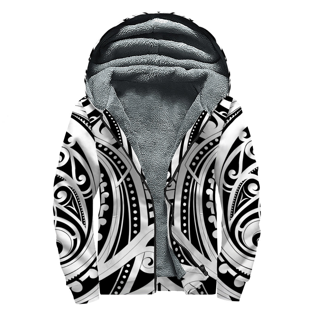 Maori Tribal Tattoo Style Sherpa Lined Zip Up Hoodie for the Free-Spirited Hippie - 1