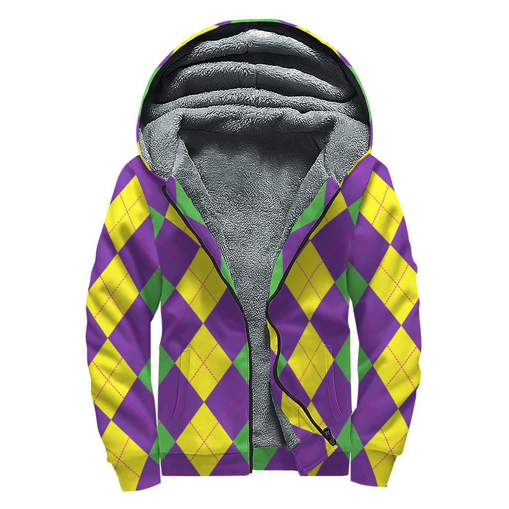 Mardi Gras Argyle Sherpa Zip-Up: A Hippie's Cozy Dream - 1