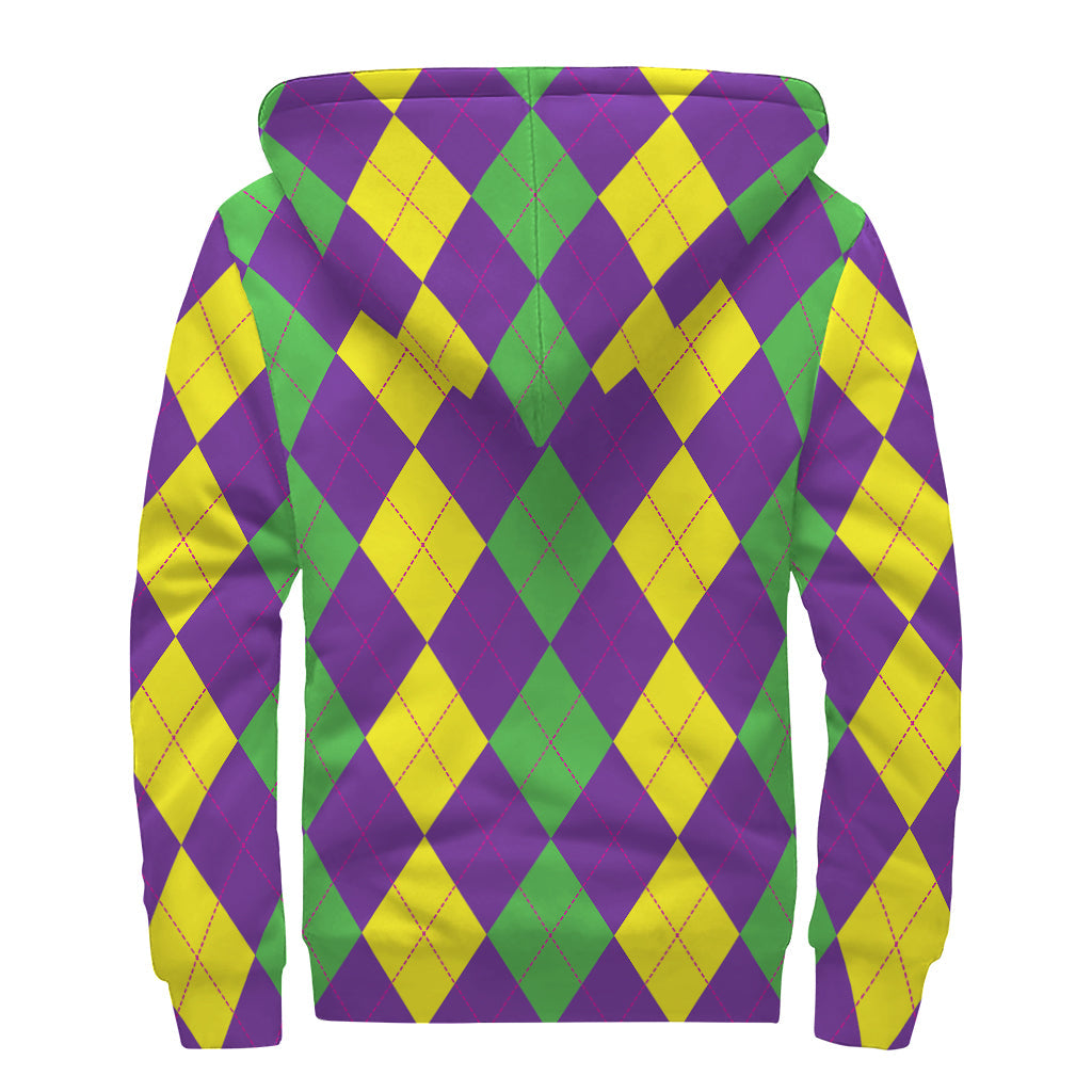 Mardi Gras Argyle Sherpa Zip-Up: A Hippie's Cozy Dream - 2