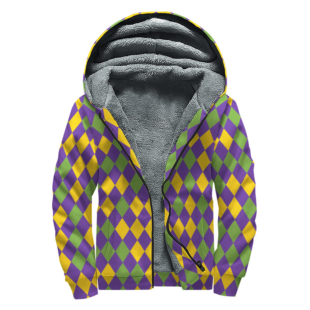 Mardi Gras Harmony: Hippie Style Sherpa Lined Zip Up Hoodie - 1