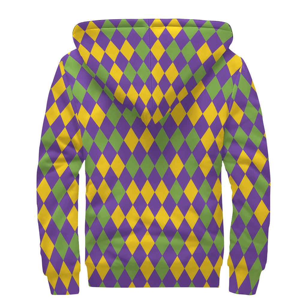 Mardi Gras Harmony: Hippie Style Sherpa Lined Zip Up Hoodie - 2