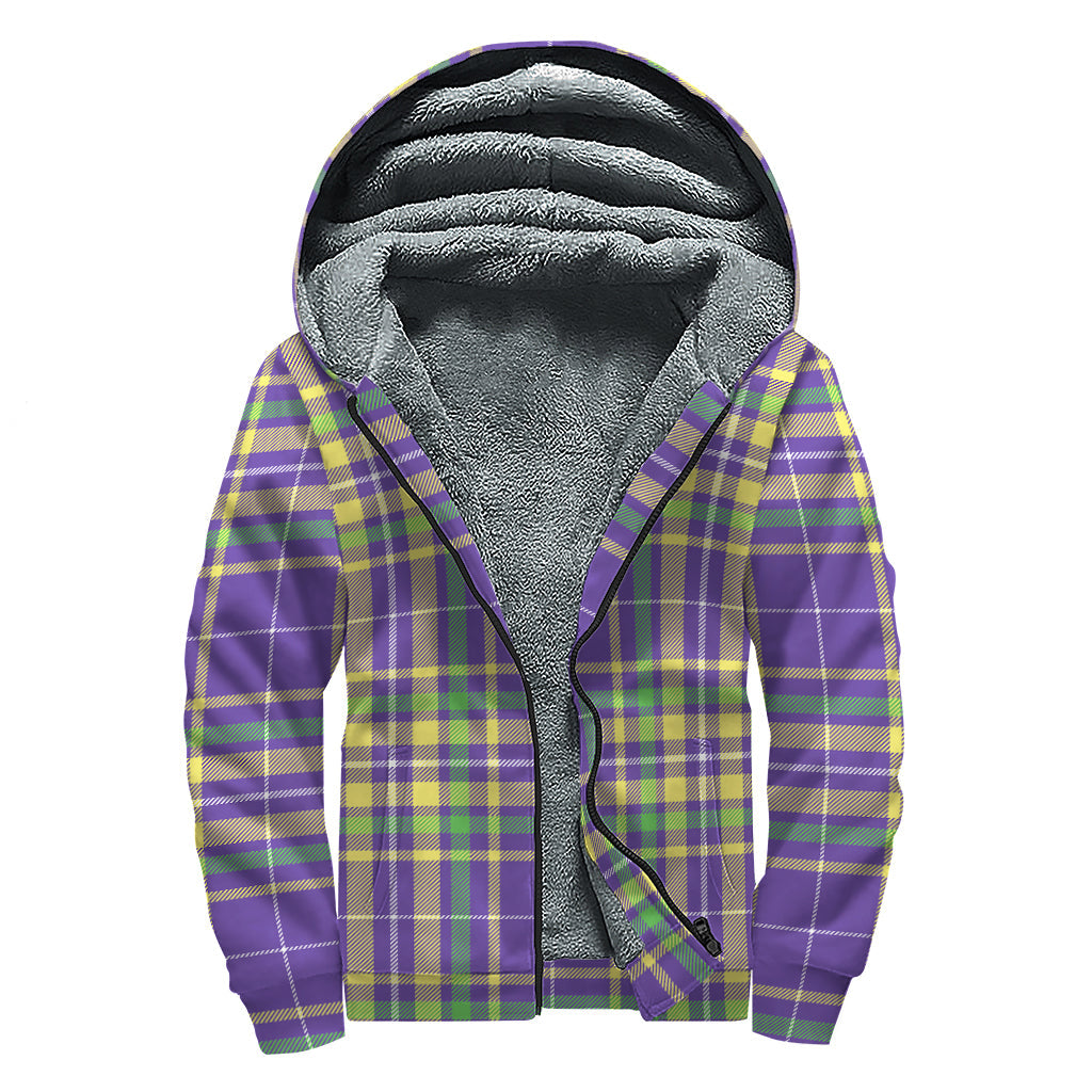 Mardi Gras Tartan Plaid Sherpa-Lined Zip Up Hoodie for Groovy Hippies - 1