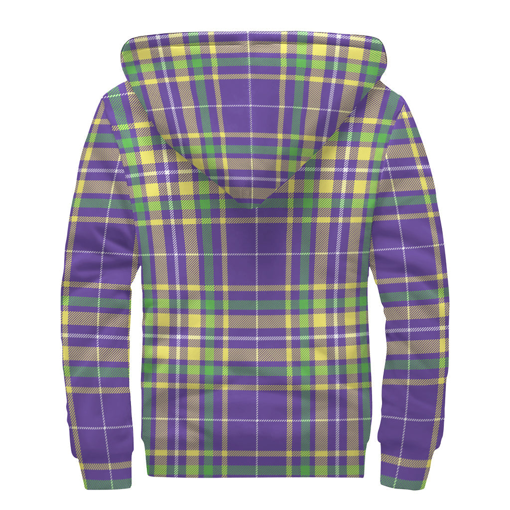 Mardi Gras Tartan Plaid Sherpa-Lined Zip Up Hoodie for Groovy Hippies - 2