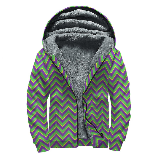 Mardi Gras Zigzag Pattern Print Sherpa Lined Hippie Zip Up Hoodie - 1