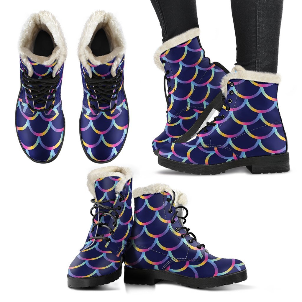 Mermaid Scales Pattern Faux Fur Leather Boots for Groovy Hippies - 2