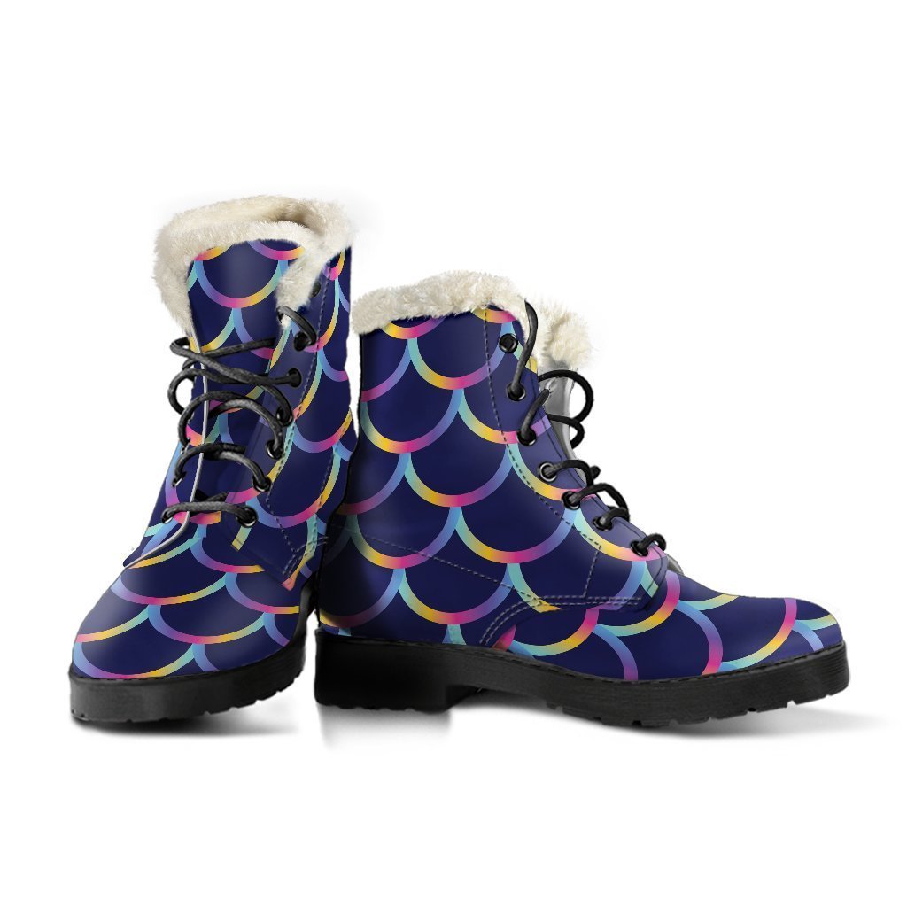 Mermaid Scales Pattern Faux Fur Leather Boots for Groovy Hippies - 3