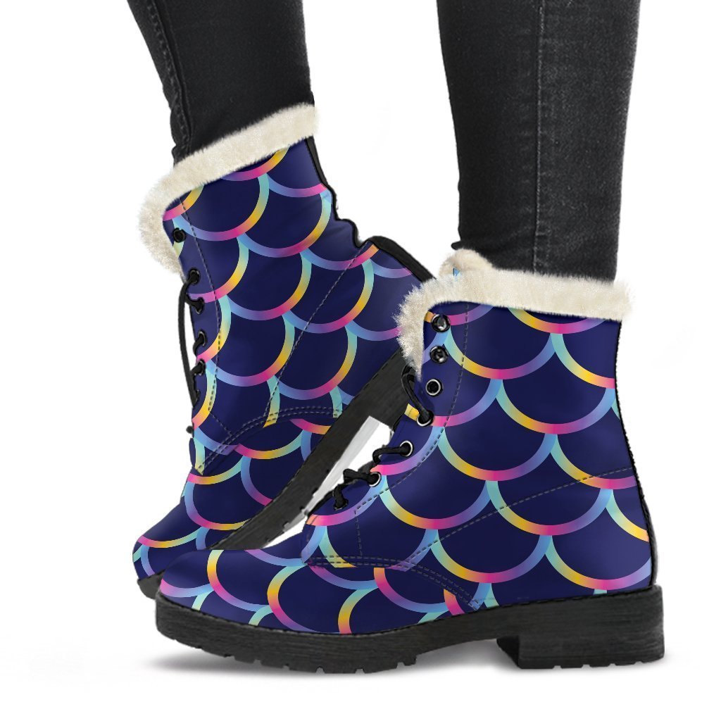 Mermaid Scales Pattern Faux Fur Leather Boots for Groovy Hippies - 1