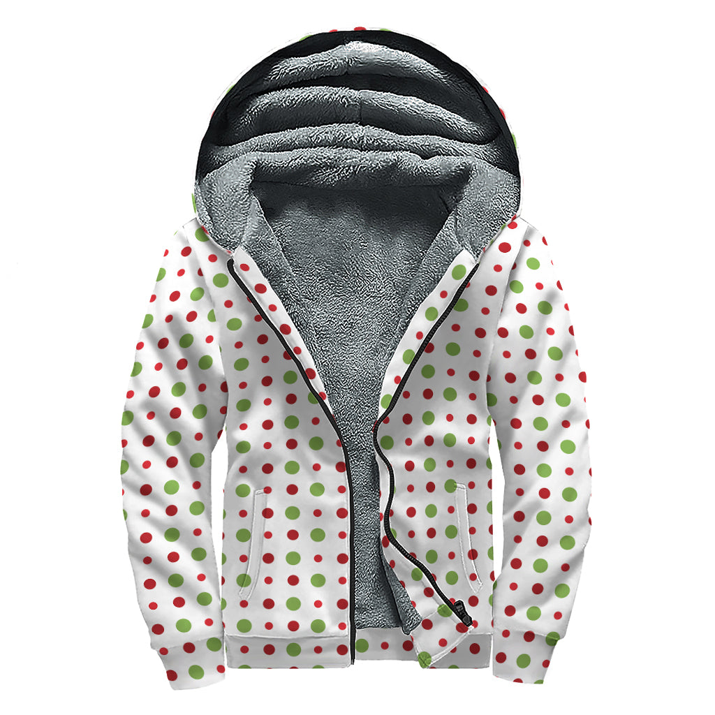 Merry Christmas Dots Pattern Print Sherpa Lined Zip Up Hoodie for Groovy Hippies - 1